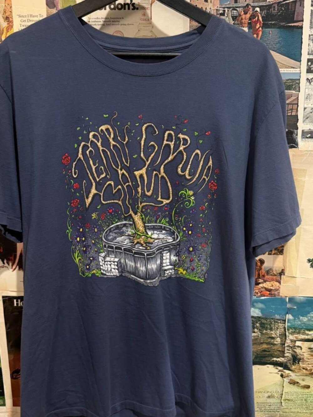 Navy Jerry Garcia Bonsai Tree Guitar Pot Tee L